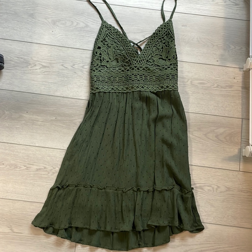 Green lace top dress